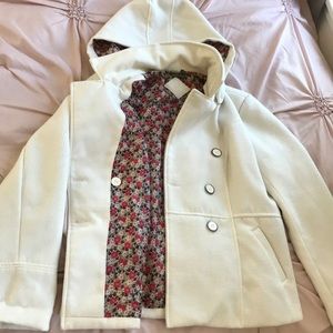 JouJou ivory pea coat with flower inner lining